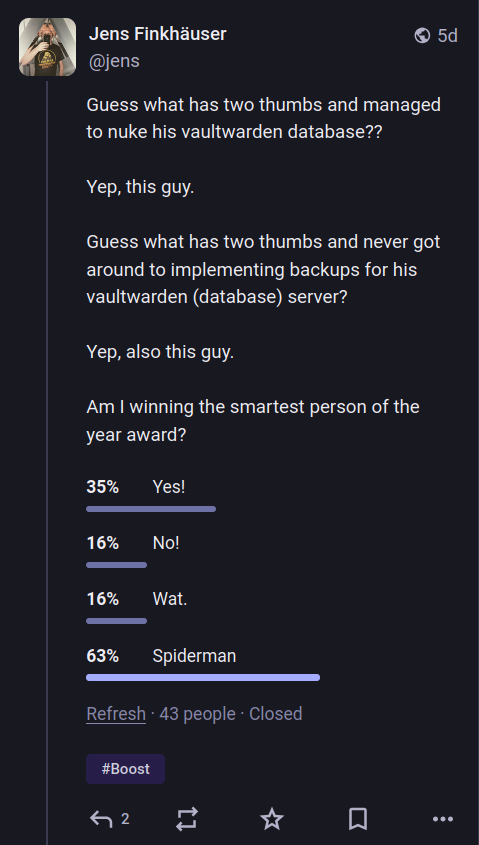 Screenshot of my Fediverse Post with the above content.